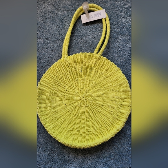 NWOT French Connection 15” Yellow natural fiber bag - Picture 2 of 6
